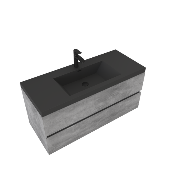 Edi 48'' Cement Grey Single Sink Floating Bathroom Vanity with Black Quartz Countertop TONA Bathroom Furniture