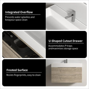 Combo-T 40'' Floating Single Vanity with Gloss white Resin Stone Sink TONA Bathroom Furniture