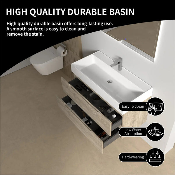Combo-T 40'' Floating Single Vanity with Gloss white Resin Stone Sink TONA Bathroom Furniture