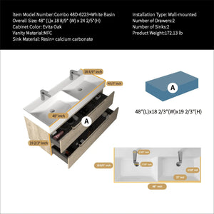 Combo-T 48'' Floating Double Vanity with Gloss white Resin Stone Sink TONA Bathroom Furniture