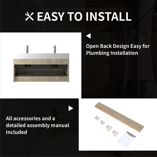 Combo-T 48'' Floating Double Vanity with Gloss white Resin Stone Sink TONA Bathroom Furniture