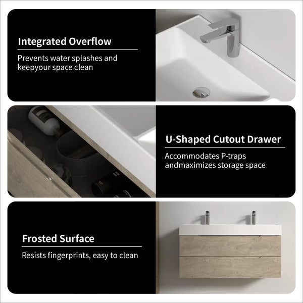 Combo-T 48'' Floating Double Vanity with Gloss white Resin Stone Sink TONA Bathroom Furniture