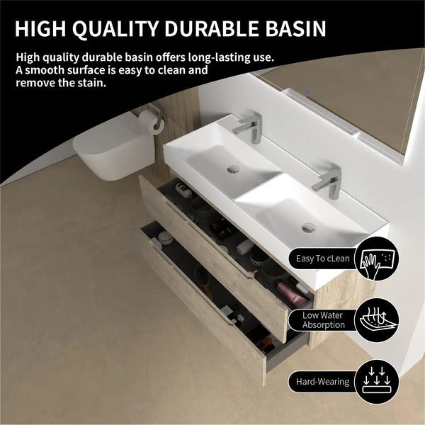 Combo-T 48'' Floating Double Vanity with Gloss white Resin Stone Sink TONA Bathroom Furniture