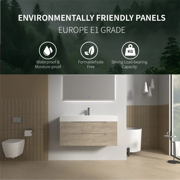 Combo-T 48'' Floating Single Vanity with Gloss white Resin Stone Sink TONA Bathroom Furniture