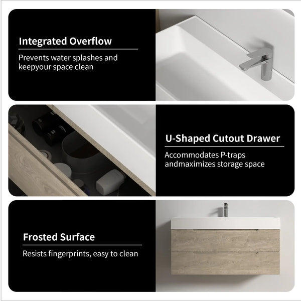 Combo-T 48'' Floating Single Vanity with Gloss white Resin Stone Sink TONA Bathroom Furniture