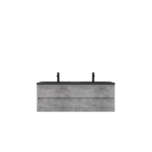 Edi 60'' Cement Grey Double Sink Floating Bathroom Vanity with Black Quartz Countertop TONA Bathroom Furniture