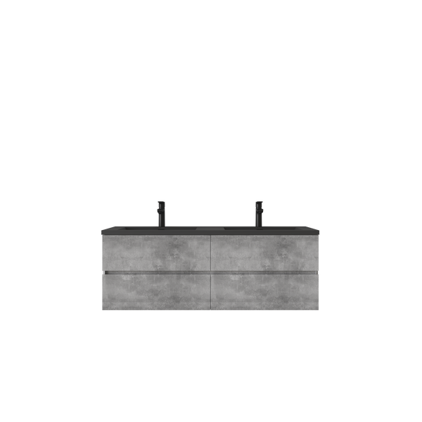Edi 60'' Cement Grey Double Sink Floating Bathroom Vanity with Black Quartz Countertop TONA Bathroom Furniture