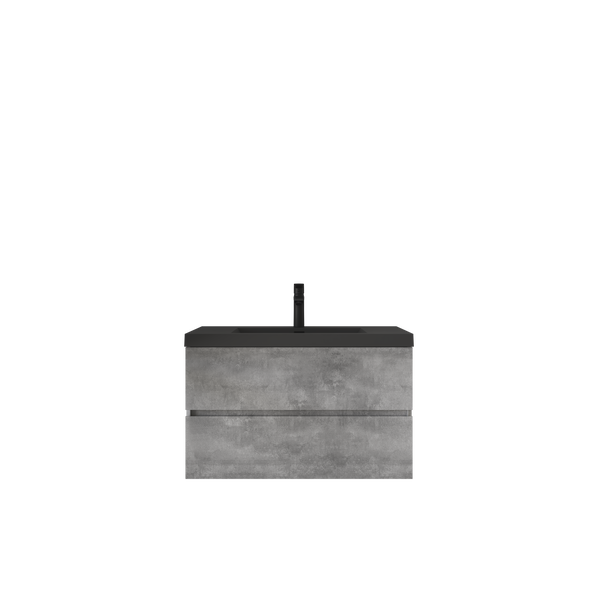 Edi 36'' Cement Grey Single Sink Floating Bathroom Vanity with Black Quartz  Countertop TONA Bathroom Furniture