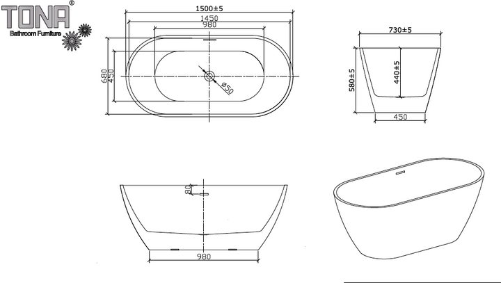 TONA FLORA-T ACRYLIC FREESTAND BATHTUB (59'' / 67'')