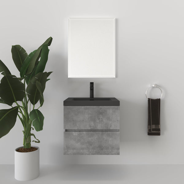 Edi 24'' Cement Grey Single Sink Floating Bathroom Vanity with Black Quartz Countertop TONA Bathroom Furniture