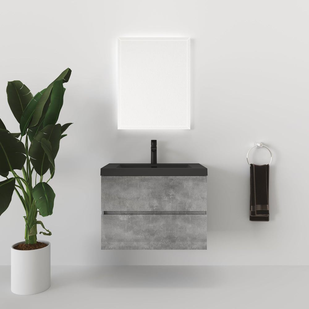 Edi 30'' Ash Grey Single Sink Floating Bathroom Vanity with Black Quartz  Countertop TONA Bathroom Furniture