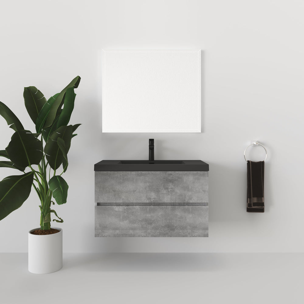 Edi 36'' Cement Grey Single Sink Floating Bathroom Vanity with Black Quartz  Countertop TONA Bathroom Furniture