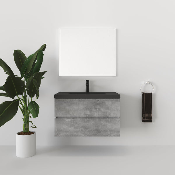Edi 36'' Cement Grey Single Sink Floating Bathroom Vanity with Black Quartz  Countertop TONA Bathroom Furniture