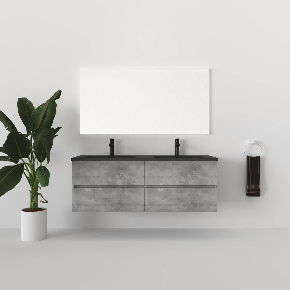 Edi 60'' Cement Grey Double Sink Floating Bathroom Vanity with Black Quartz Countertop TONA Bathroom Furniture