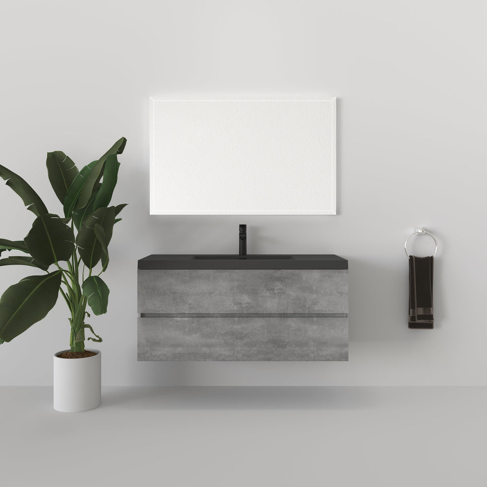 Edi 48'' Cement Grey Single Sink Floating Bathroom Vanity with Black Quartz Countertop TONA Bathroom Furniture