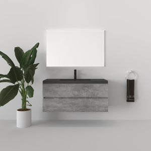 Edi 48'' Cement Grey Single Sink Floating Bathroom Vanity with Black Quartz Countertop TONA Bathroom Furniture