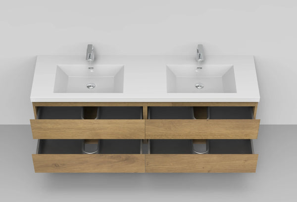 Angela 72'' Floating Double Vanity in Andean Oak Texture with White Countertop TONA Bathroom Furniture