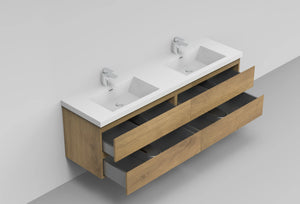 Angela 72'' Floating Double Vanity in Andean Oak Texture with White Countertop TONA Bathroom Furniture