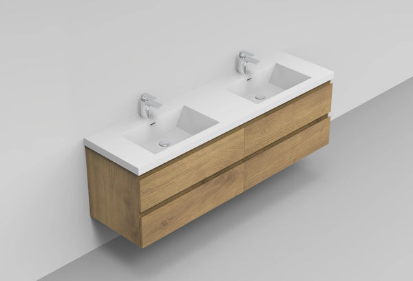 Angela 72'' Floating Double Vanity in Andean Oak Texture with White Countertop TONA Bathroom Furniture