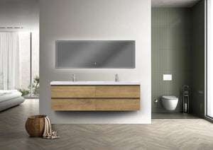 Angela 72'' Floating Double Vanity in Andean Oak Texture with White Countertop TONA Bathroom Furniture