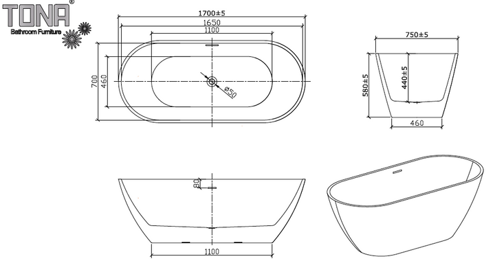 TONA FLORA-T ACRYLIC FREESTAND BATHTUB (59'' / 67'')