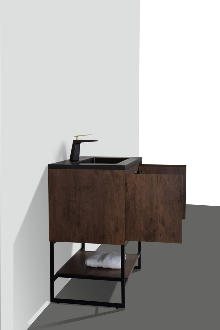TONA Allen Freestanding Vanity with White/Black Countertop (24"-36")