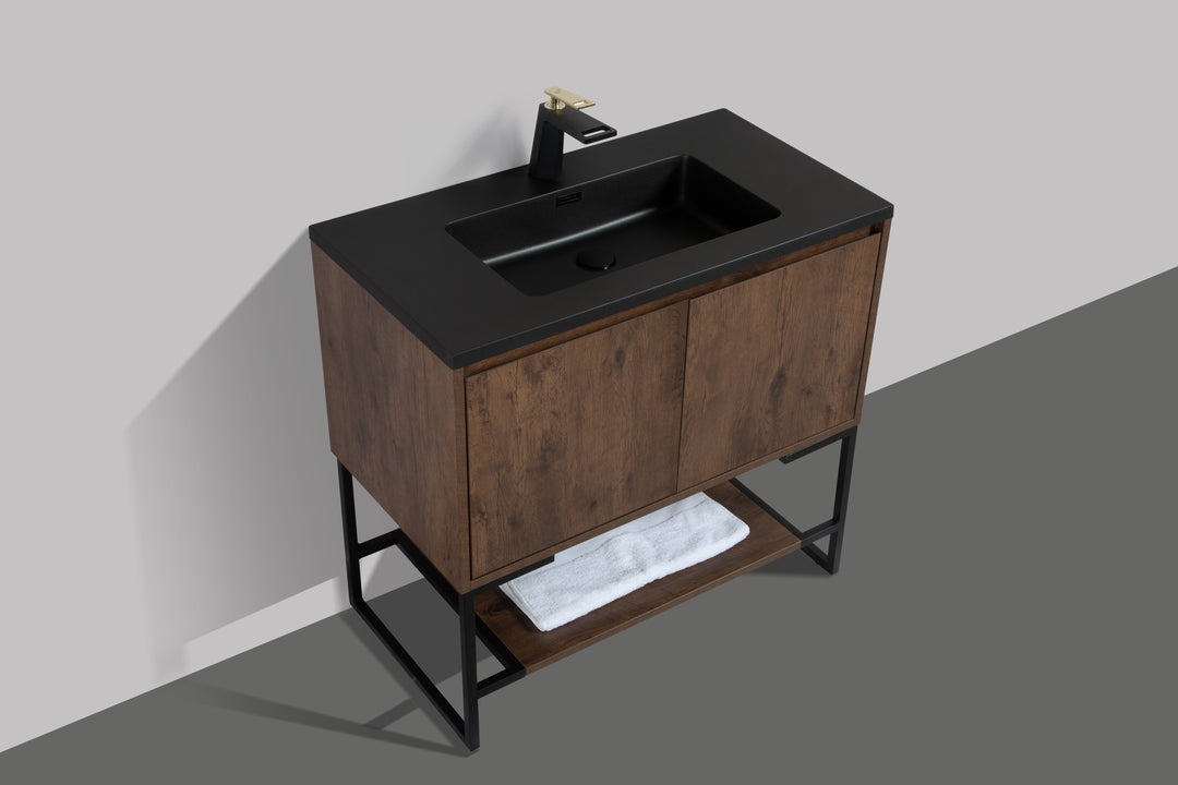 TONA Allen Freestanding Vanity with White/Black Countertop (24"-36")
