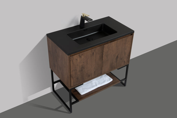 TONA Allen Freestanding Vanity with White/Black Countertop (24"-36")