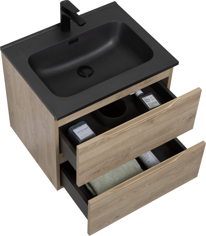 TONA Combo Floating Vanity with Black Countertop (24''-48'')