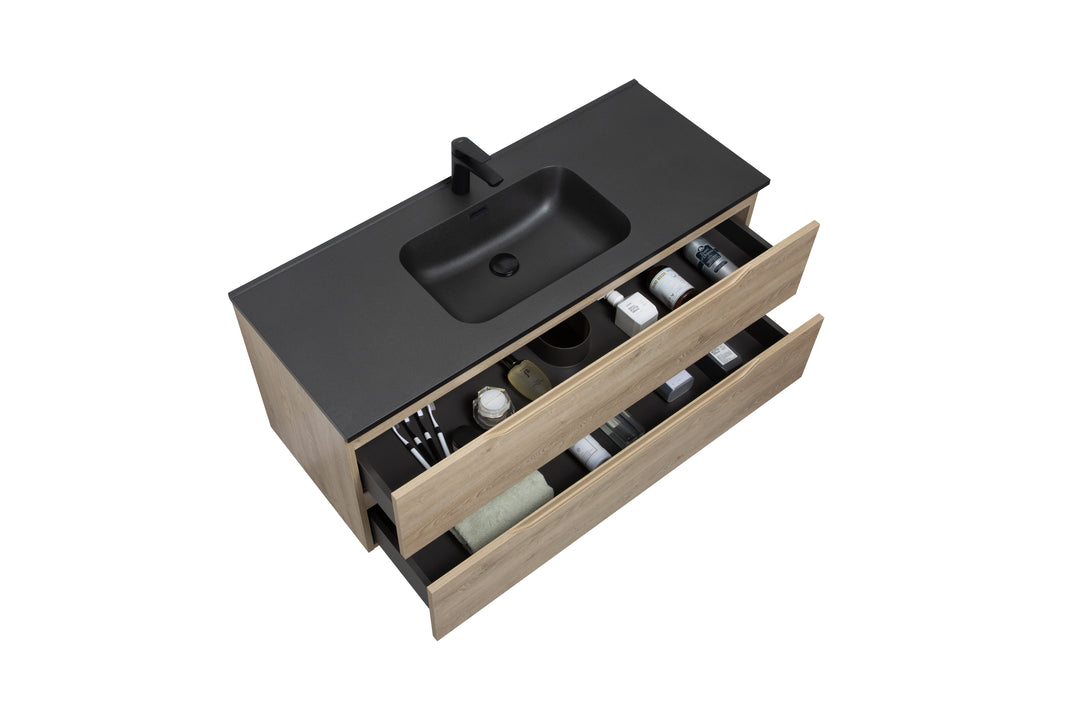 TONA Combo Floating Vanity with Black Countertop (24''-48'')
