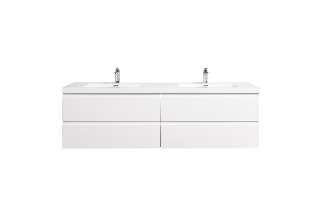 TONA Angela Floating Vanity Double Sink with White Countertop (60"-72")