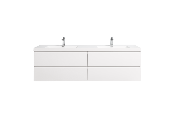 TONA Angela Floating Vanity Double Sink with White Countertop (60"-72")