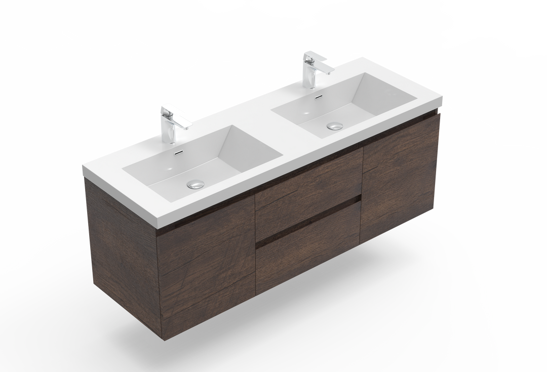ANGELA-T FREE STANDING VANITY DOUBLE SINK WITH WHITE COUNTERTOP (60"-72")