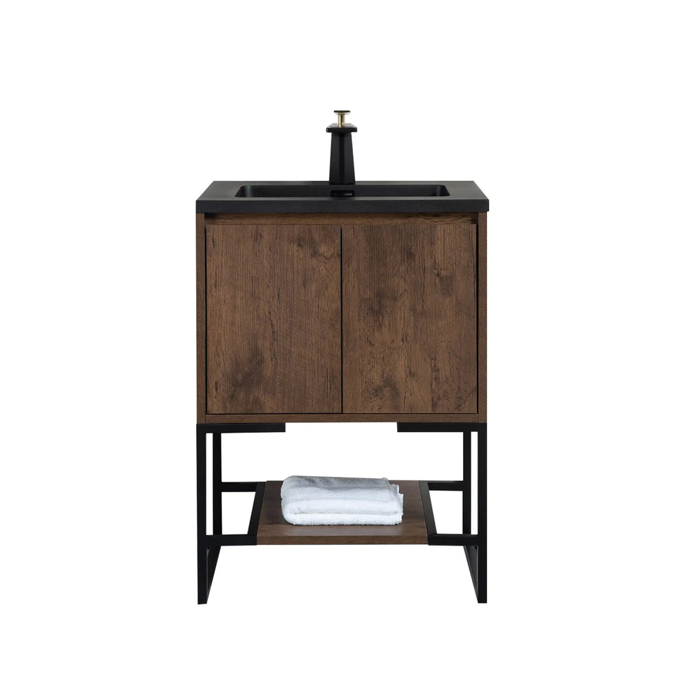 Allen 24'' Freestanding Single Vanity with Solid Surface Basin, Rose Wood TONA Bathroom Furniture