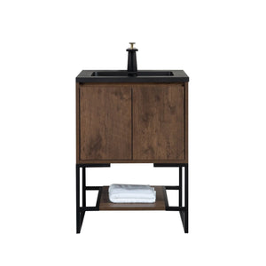 Allen 24'' Freestanding Single Vanity with Solid Surface Basin, Rose Wood TONA Bathroom Furniture