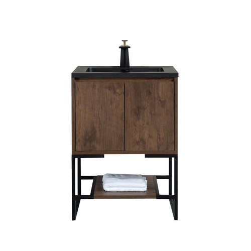 Allen 24'' Freestanding Single Vanity with Solid Surface Basin, Rose Wood TONA Bathroom Furniture