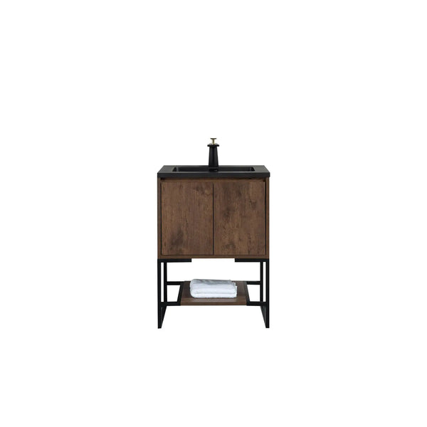 Allen 24'' Freestanding Single Vanity with Solid Surface Basin, Rose Wood TONA Bathroom Furniture