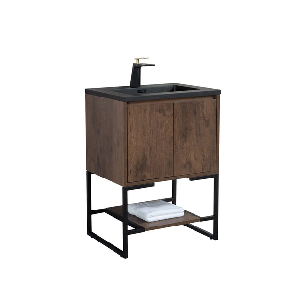Allen 24'' Freestanding Single Vanity with Solid Surface Basin, Rose Wood TONA Bathroom Furniture