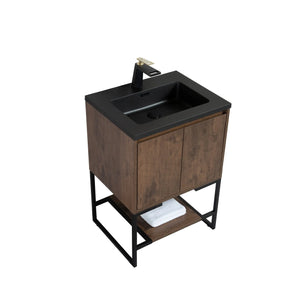 Allen 24'' Freestanding Single Vanity with Solid Surface Basin, Rose Wood TONA Bathroom Furniture