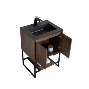 Allen 24'' Freestanding Single Vanity with Solid Surface Basin, Rose Wood TONA Bathroom Furniture