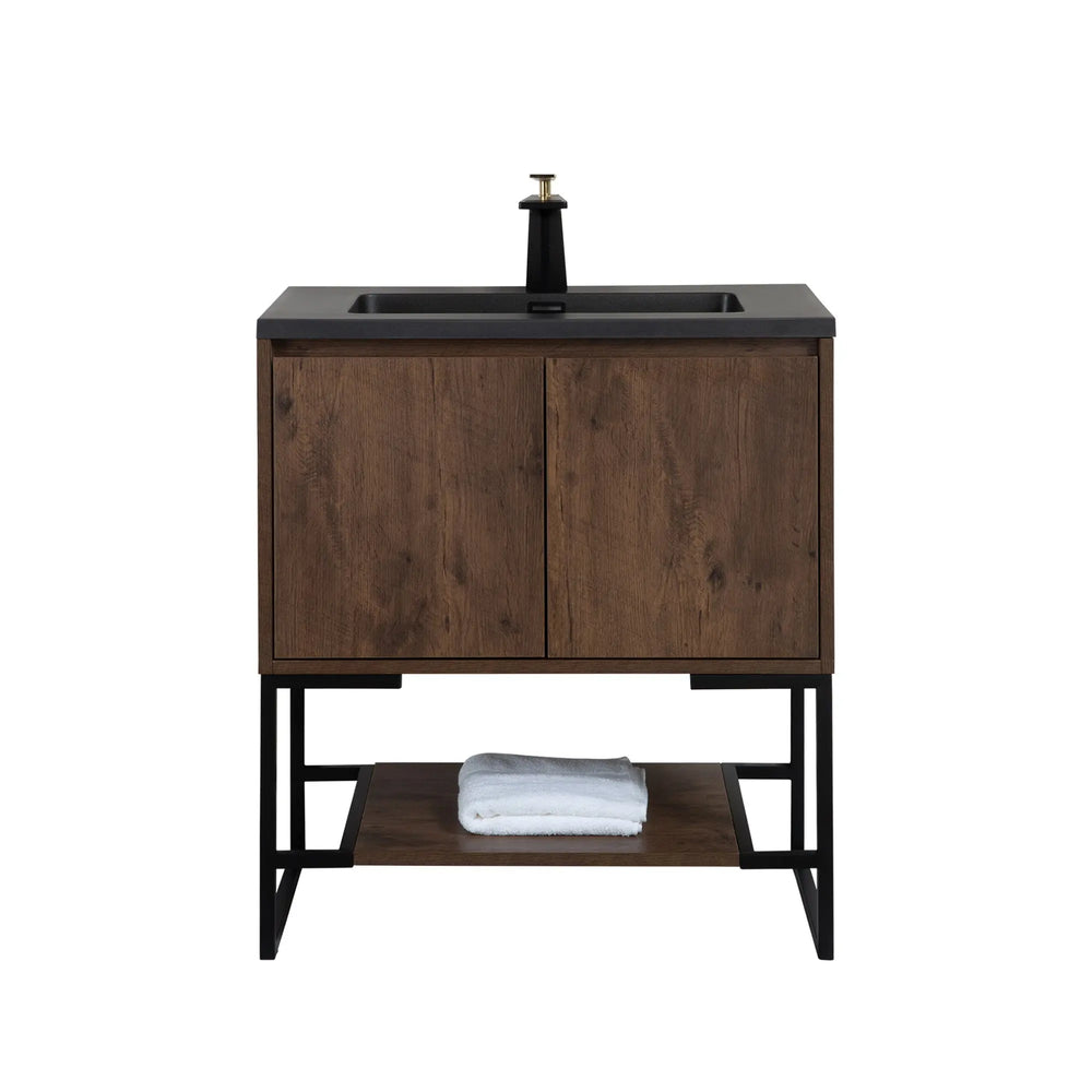 Allen 30'' Freestanding Single Vanity with Solid Surface Basin, Rose Wood TONA Bathroom Furniture