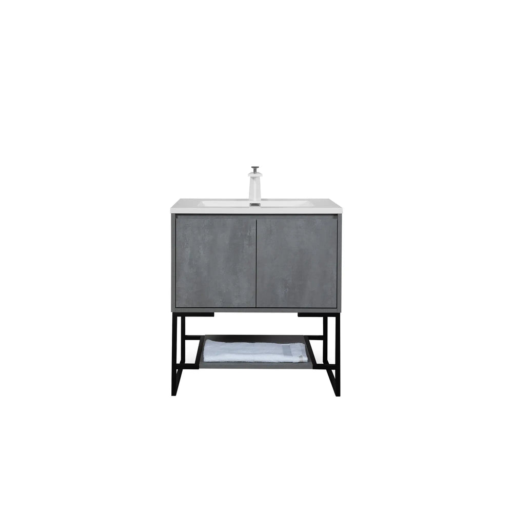 Allen 30'' Freestanding Single Vanity with Solid Surface Basin, Cement Grey TONA Bathroom Furniture