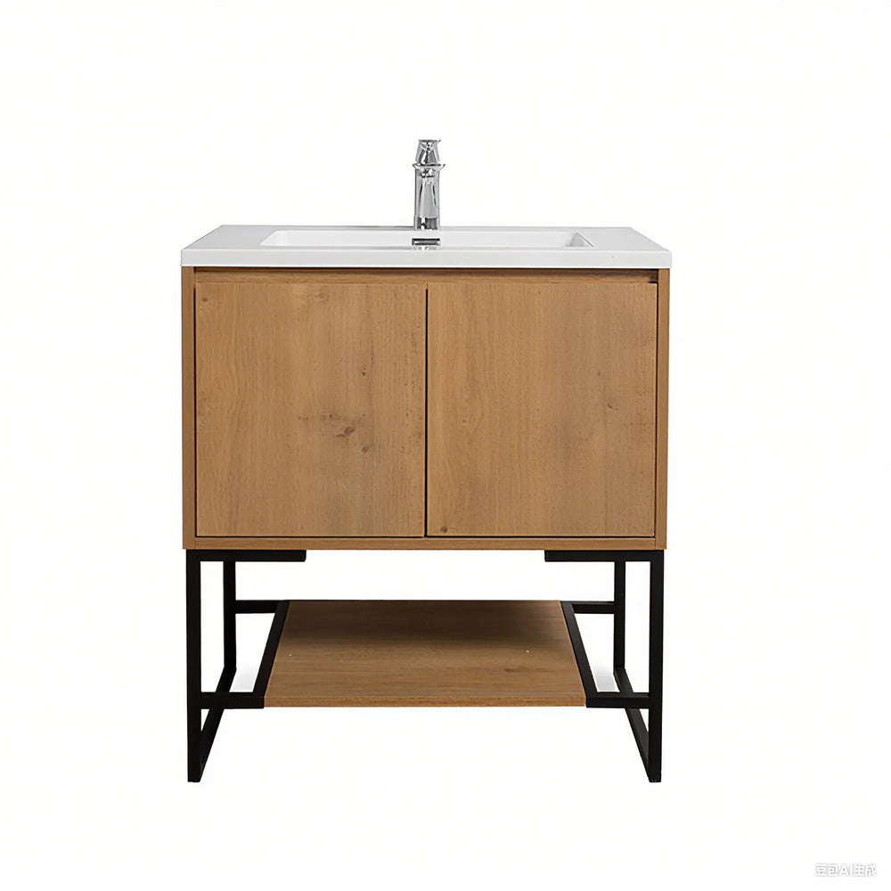 Allen 30'' Freestanding Single Vanity with Solid Surface Basin, T.Oak TONA Bathroom Furniture