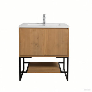 Allen 30'' Freestanding Single Vanity with Solid Surface Basin, T.Oak TONA Bathroom Furniture