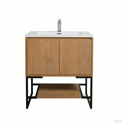 Allen 30'' Freestanding Single Vanity with Solid Surface Basin, T.Oak TONA Bathroom Furniture