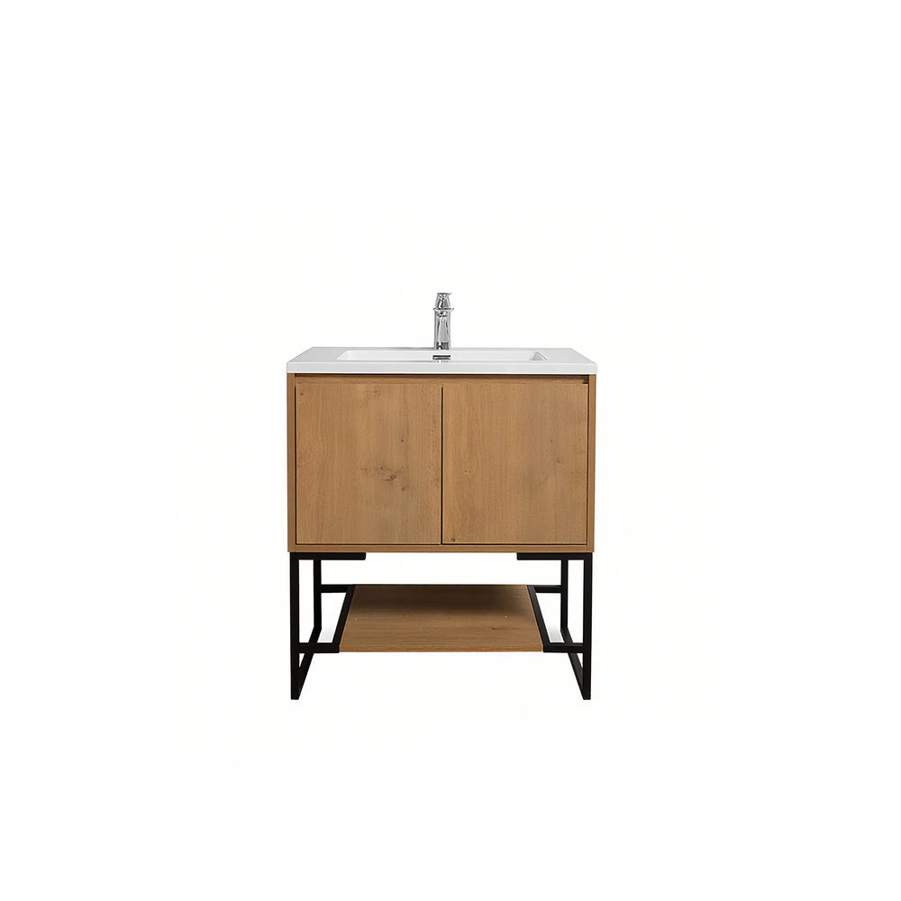Allen 30'' Freestanding Single Vanity with Solid Surface Basin, T.Oak TONA Bathroom Furniture