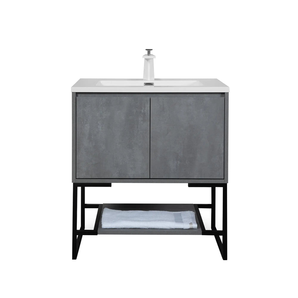 Allen 30'' Freestanding Single Vanity with Solid Surface Basin, Cement Grey TONA Bathroom Furniture