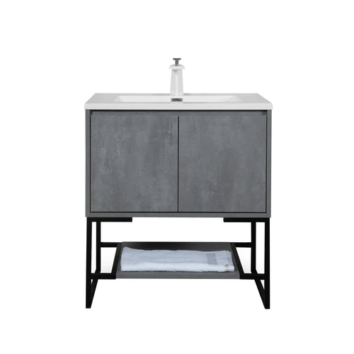 Allen 30'' Freestanding Single Vanity with Solid Surface Basin, Cement Grey TONA Bathroom Furniture