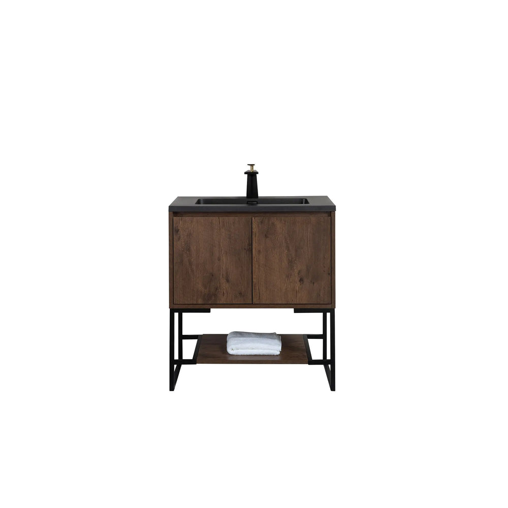 Allen 30'' Freestanding Single Vanity with Solid Surface Basin, Rose Wood TONA Bathroom Furniture