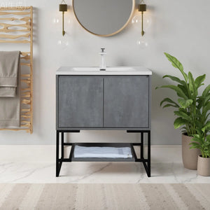 Allen 30'' Freestanding Single Vanity with Solid Surface Basin, Cement Grey TONA Bathroom Furniture